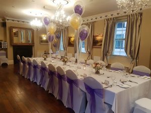Purple and gold themed wedding reception celebration Christina Room Greyhound Coaching Inn Lutterworth