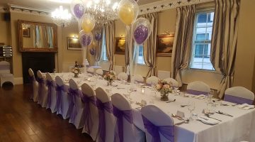 Purple and gold themed wedding reception celebration Christina Room Greyhound Coaching Inn Lutterworth