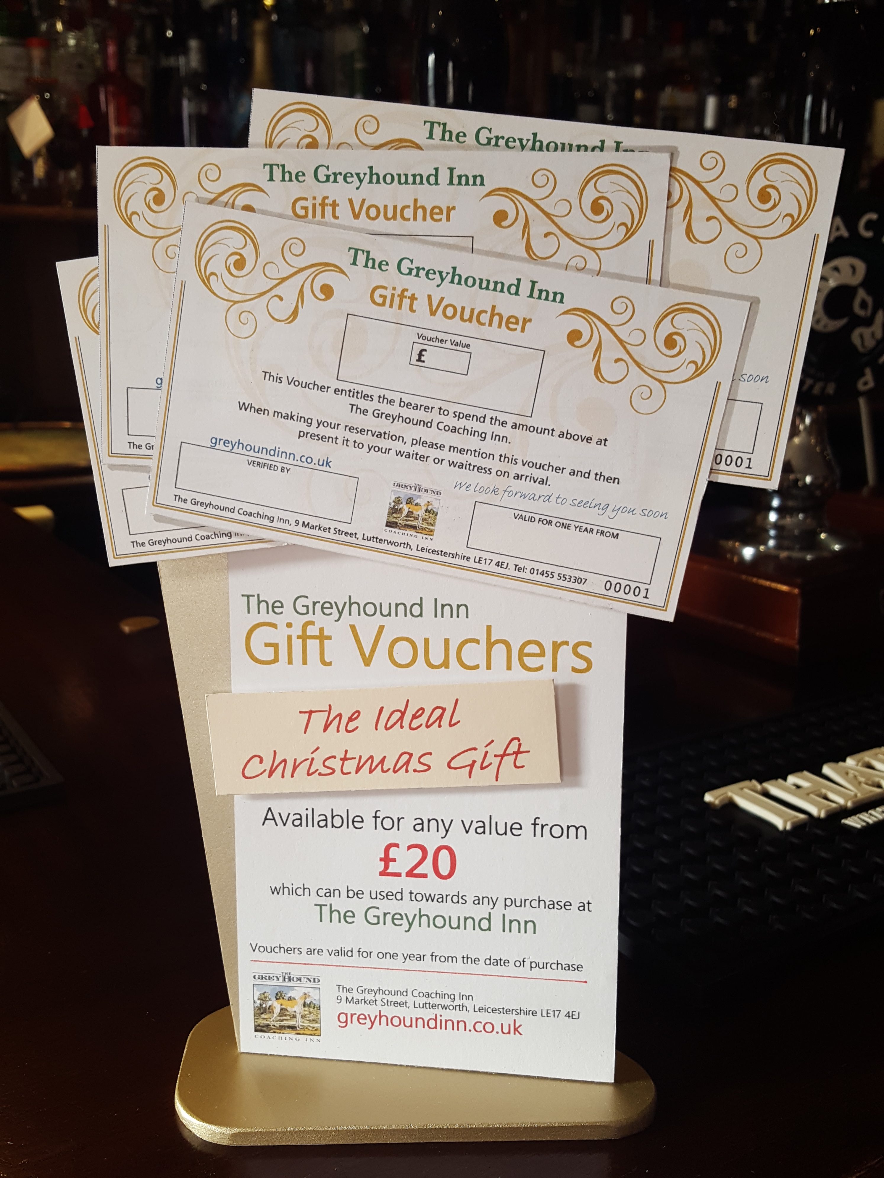 Gift Vouchers from £20 to use on accommodation, food and beverages at The Greyhound Coaching Inn Lutterworth leicestershire