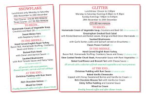 Christmas Snowflake and Christmas Glitter Party Menus, Greyhound Coaching Inn Lutterworth