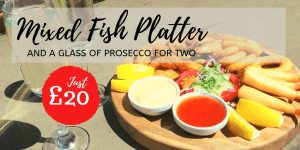 Mixed fish platter and a glass of prosecco for two £20