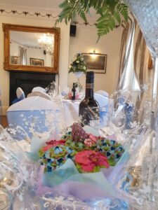 Blue and white themed wedding celebration reception Oct 2021 Christina Room Greyhound Coaching Inn Lutterworth