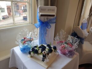 Post Box and Wedding Cake presentation all-inclusive wedding package Christina Room Greyhound Coaching Inn Lutterworth