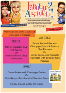 Ab Fab Comedy Dining Event 29 Oct 2022 MENU