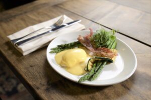 Grilled asparagus with hens egg Greyhound Coaching Inn Lutterworth