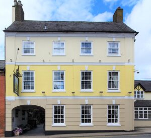 The Greyhound Coaching Inn and Hotel Market Street Lutterworth Leicestershire, front of hotel building