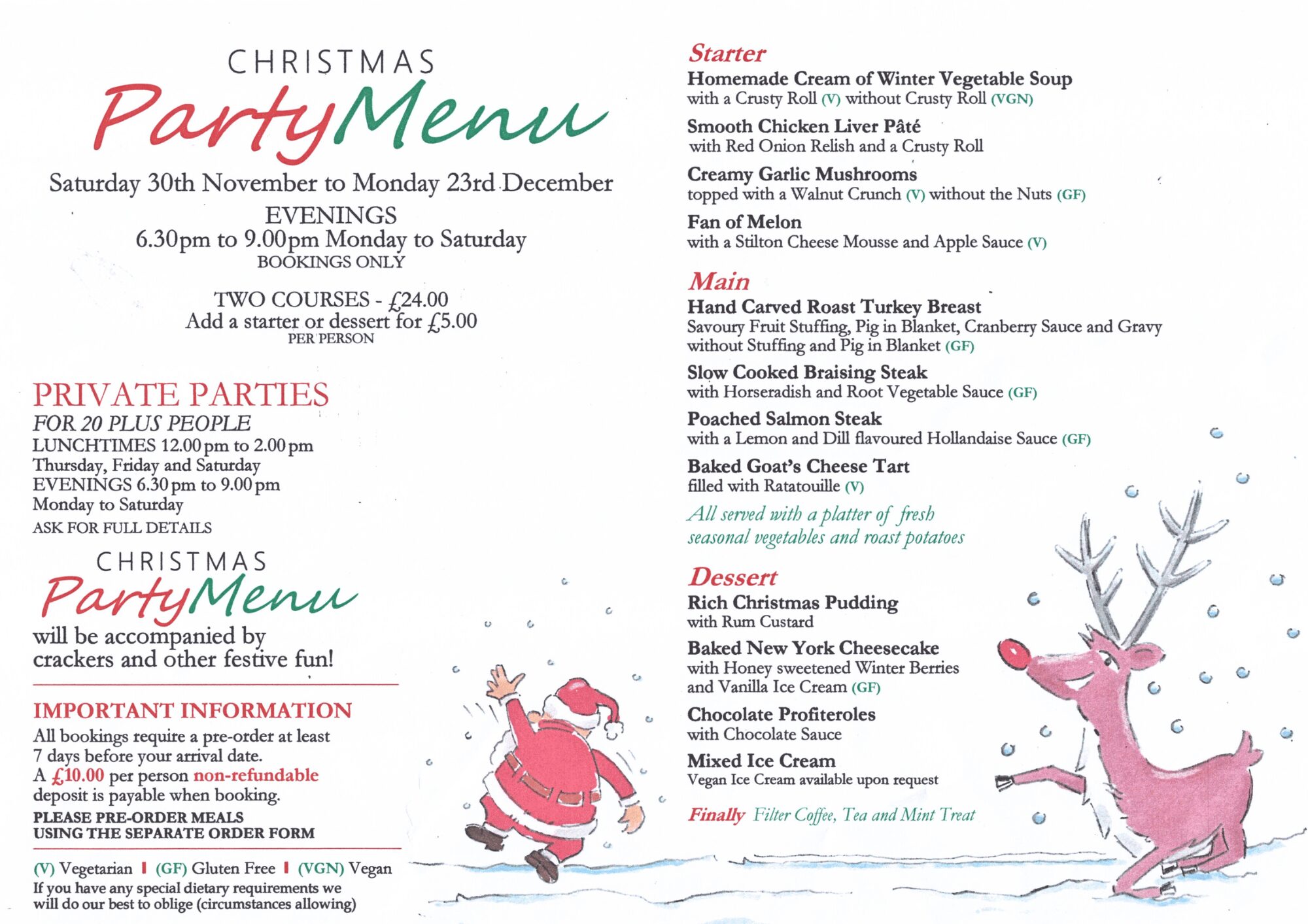 Christmas Party Menu 2024 The Greyhound Coaching Inn Lutterworth